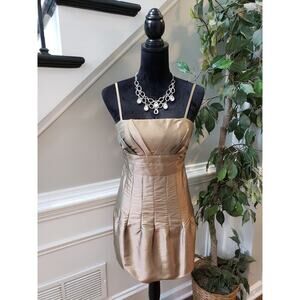 SOLUTION Cocktail Dress Women M Gold Metallic Strapless Party Evening Formal
